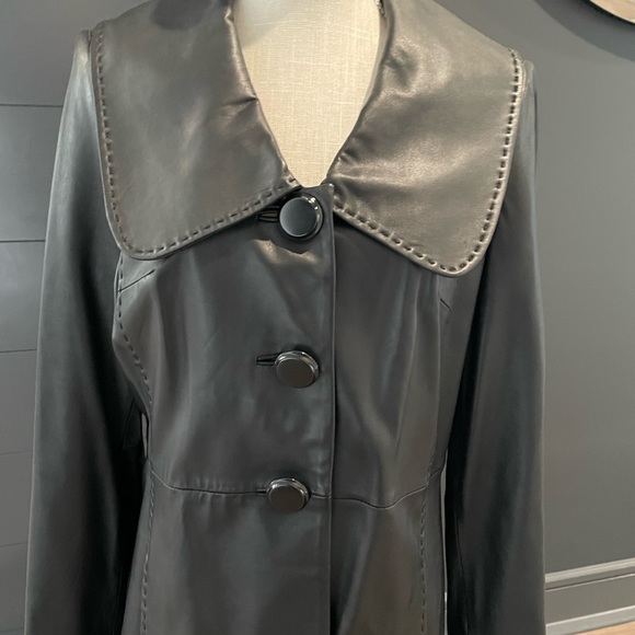 Edgy Chic Black leather wide collar jacket sz large - Picture 3 of 6